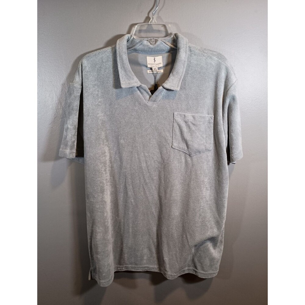 NWT Scott James Terry Cloth Polo Shirt Mens Size XL Gray Short Sleeve